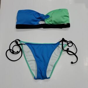 PINK Color Block Bikini in Blue & Green Size S
